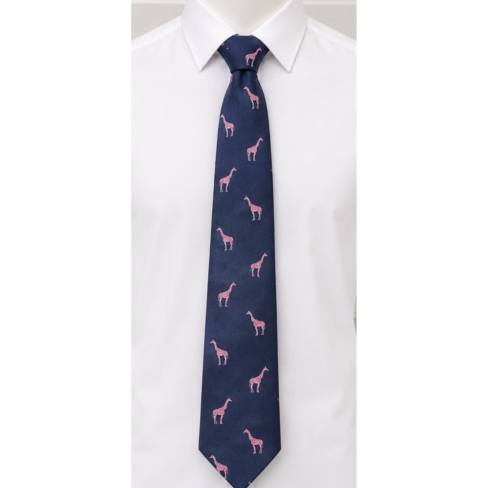 EXPRESS Men's Necktie Navy Blue W/ Pink Giraffes Awesome!